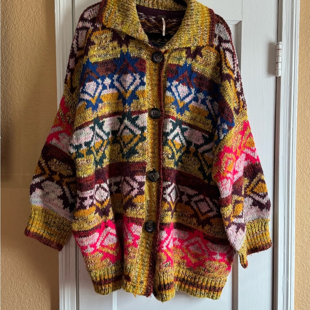 Free People Multicolor Geometric Cardigan